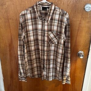 Hurley Brown and Cream Plaid Button-Down Shirt